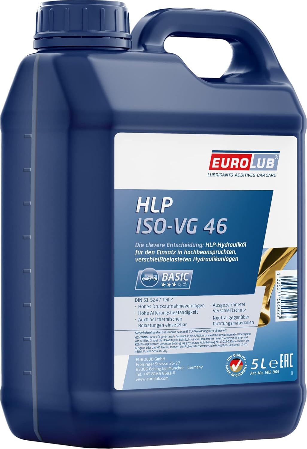 EUROLUB Olio Idraulico HLP ISOVG 46, 5 Litri Amazon.it Auto e Moto