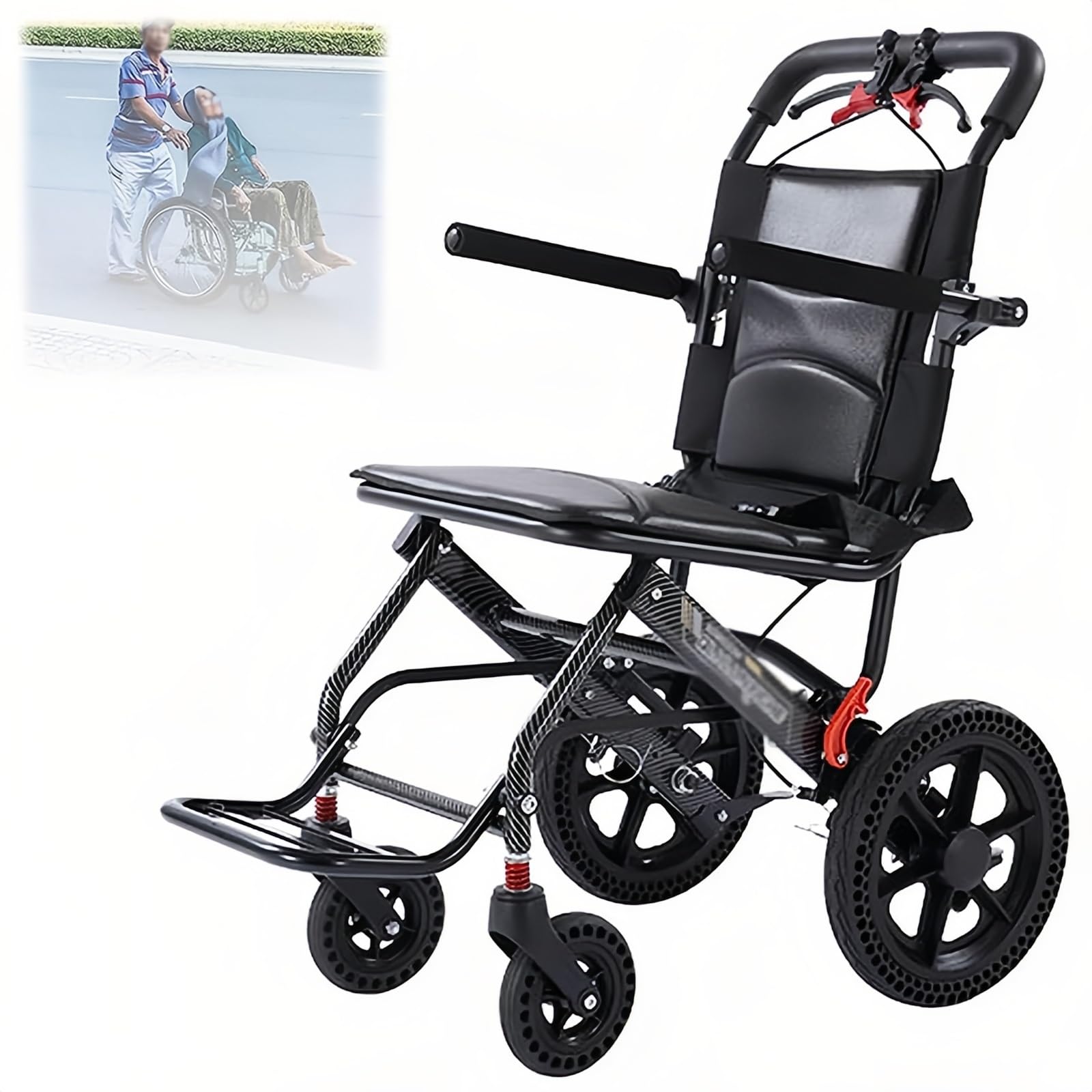 Carrozzine Strette, Sedia Da Transito Pieghevole E Leggera, Sedia A Rotelle Compatta Con Freno A Mano, Carrelli Portatili Per Anziani E Bambini(Black)