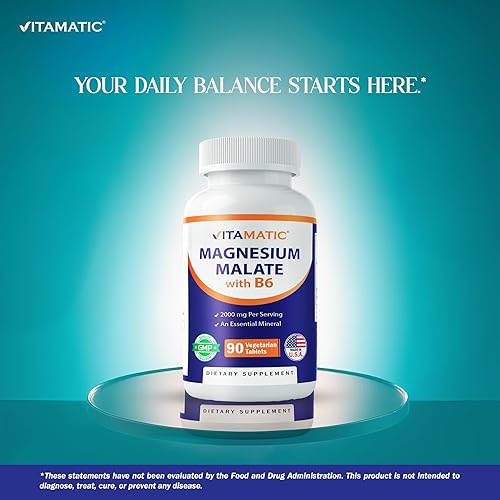 Miniatura 4 de Vitamatic Malato de magnesio 2000 mg por porción - 90 tabletas vegetarianas - B6 añadido para una máxima absorción - Apoya la salud muscular,