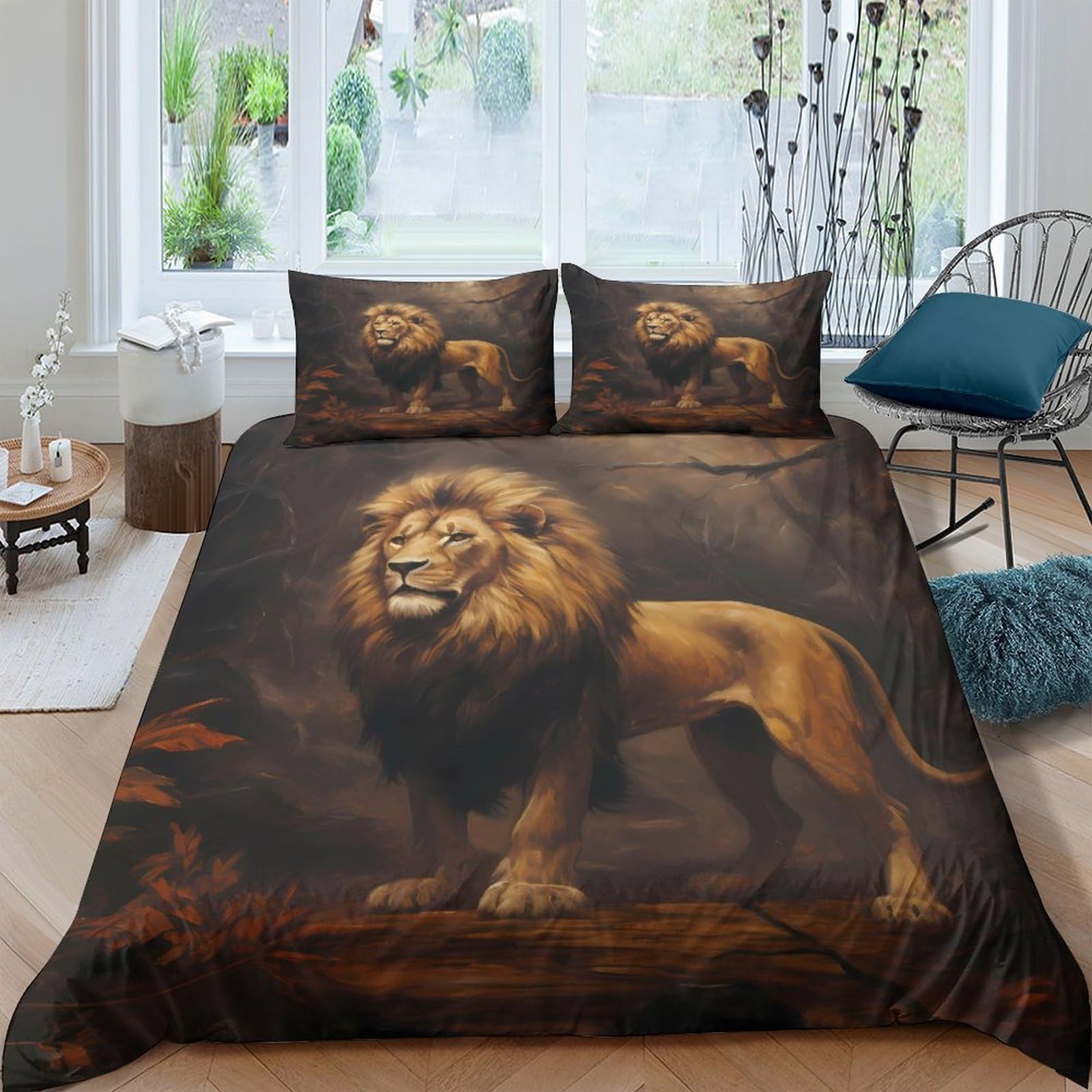Ctjqhvkz Style-5 3D Printed Majestic Lion Fitted Sheet Microfiber Soft Animal Jungle King Bed Cover For Bedroom Dorm Decor Single（135X200cm）
