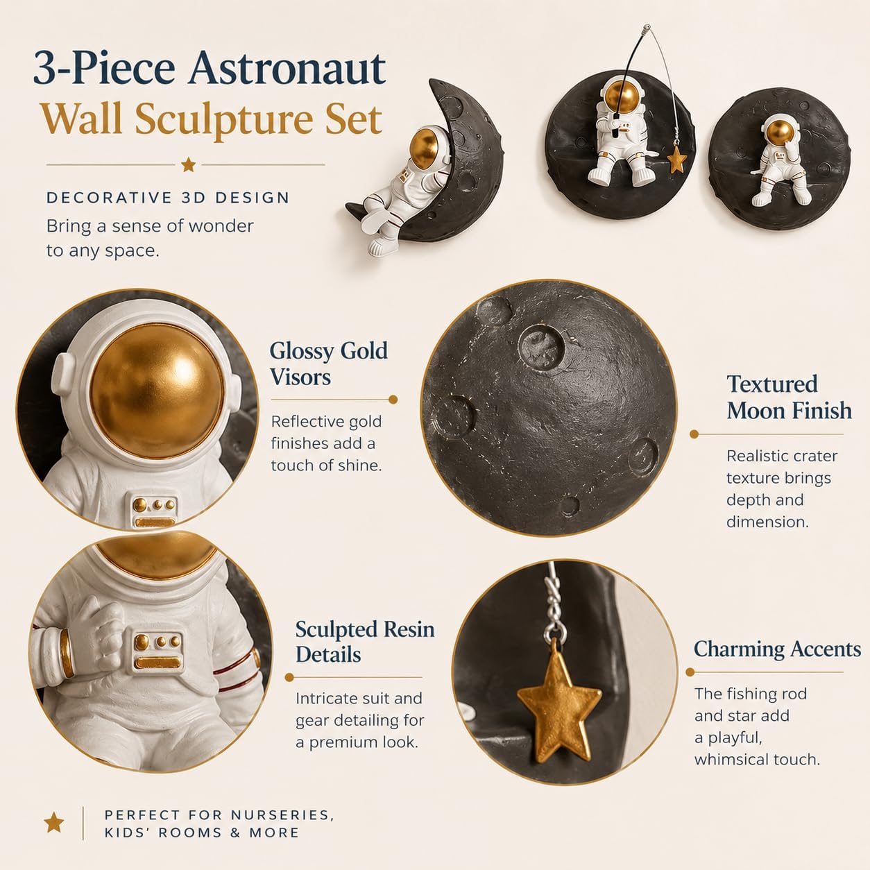 XYQXYQ 3 Pcs Astronauts Wall Sculpture,Modern 3D Wall Decorations,Unique Space Man Home Decor, Living Room Bedroom Home Play Room Decoration, Space Themed Gifts