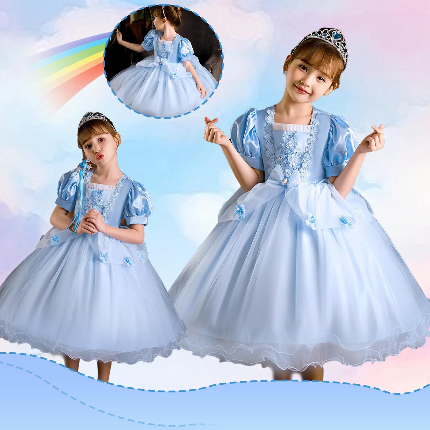 【公式】120cm ディズニープリンセス風コスプレドレス Amazon.co.jp: [Agture] シンデレラ風 ドレス 子供 シンデレラ風