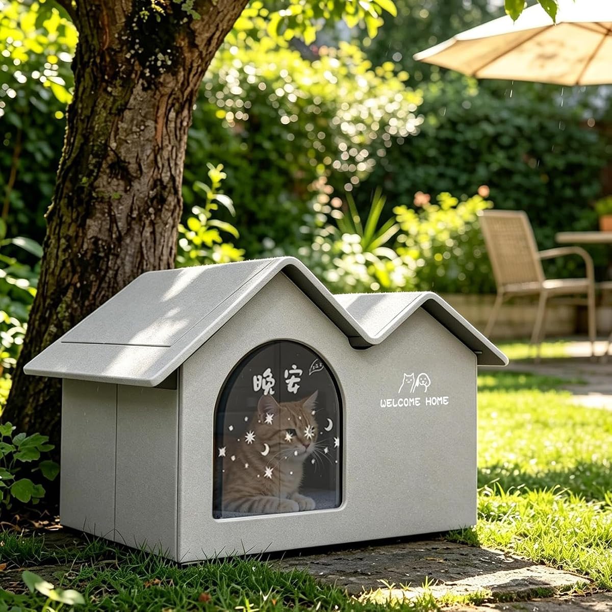 Maison Rafraîchissante Chat – Cabane de Refroidissement avec Poches de Glace, Niche Respirante Anti-Fuite et Barrière Thermique, Rafraîchisseur Idéal pour Intérieur, Balcon et Terrasse (L)