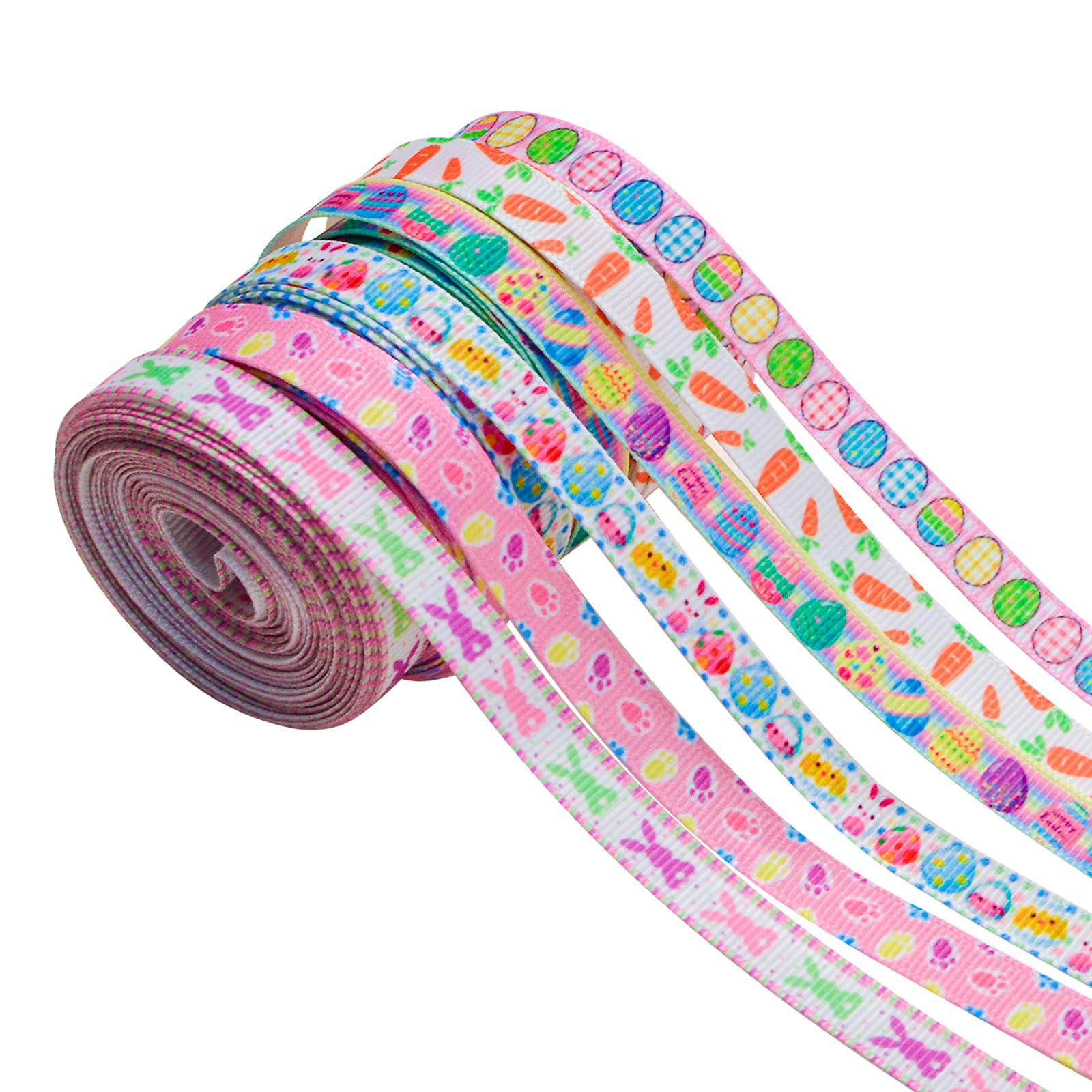 5 nastri stampati con uova di Pasqua, nastri decorativi per confezioni regalo, rotoli di nastri decorativi per decorazioni di Pasqua, ghirlande fai da te (5 nastri pasquali