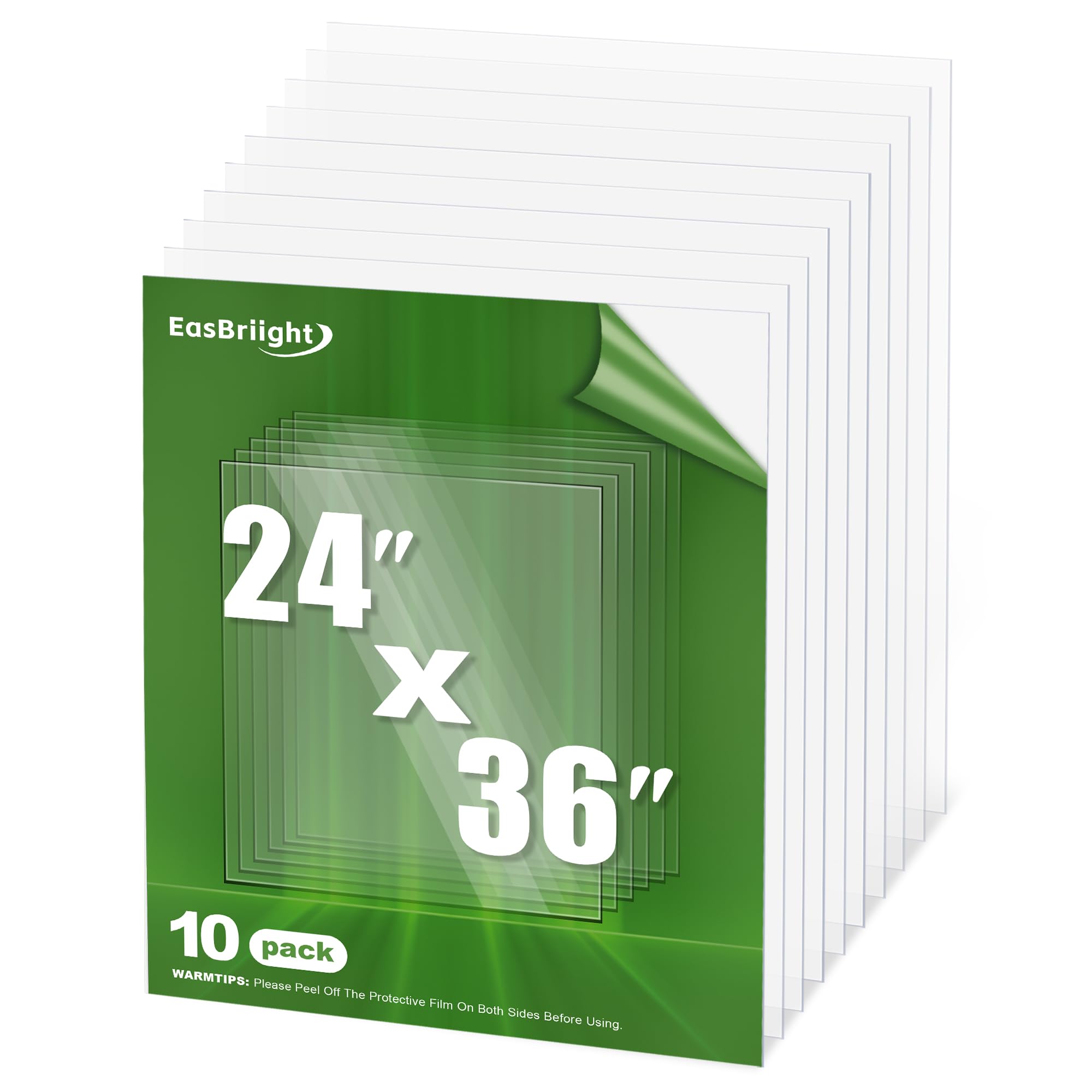 10-pack of 24×36"×0.04" pet/plexiglass sheets, transparent flexible plastic sheet panels, for painting, crafts, signs, picture frames, arts, diy display project