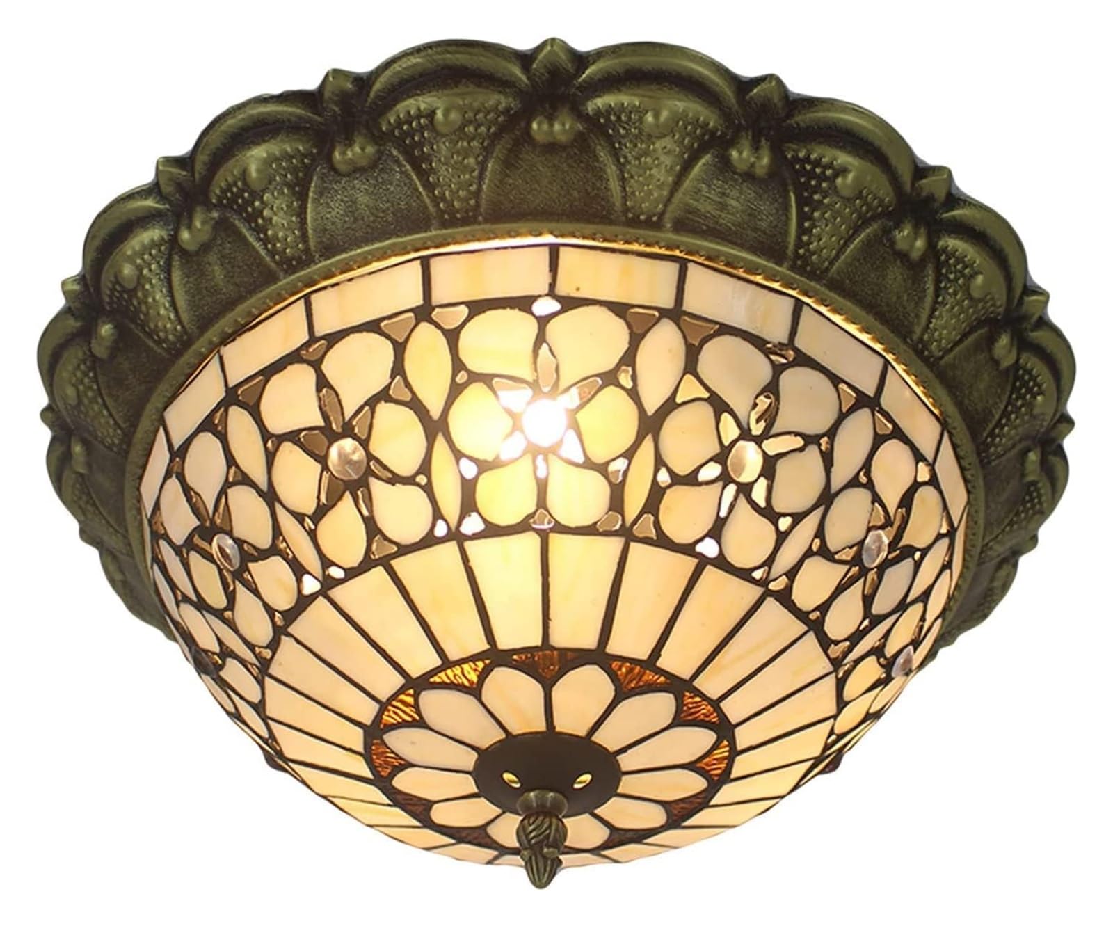 Plafonnier Tiffany d'exception en verre d'art et métal vintage