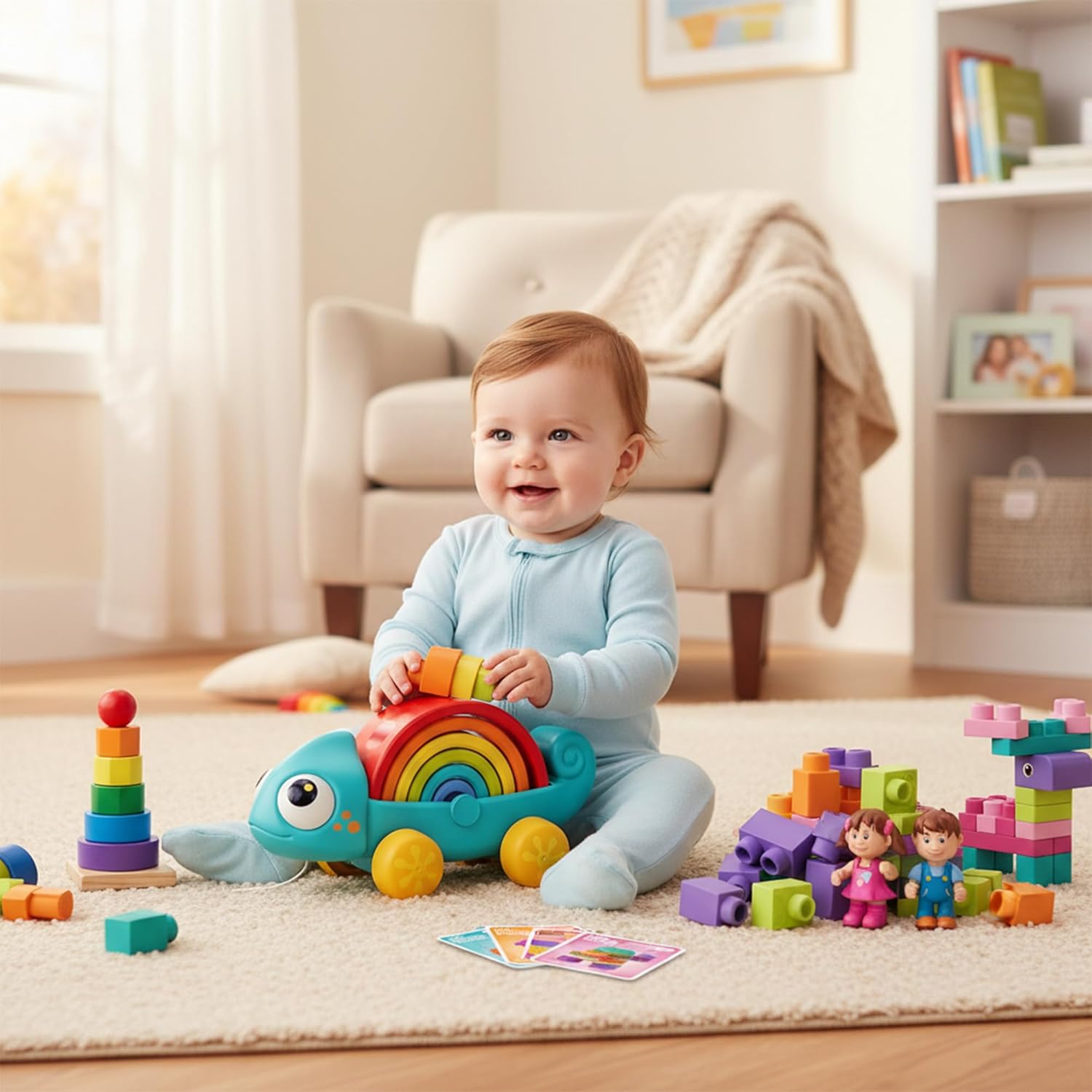 Soft Building Blocks & Rainbow Stacker Bundle – STEM Stacking Blocks 42PCS Rubber Set (Babies 6M+), Montessori Push & Pull Toy, Sensory Gifts for Boys & Girls, Birthday Gift