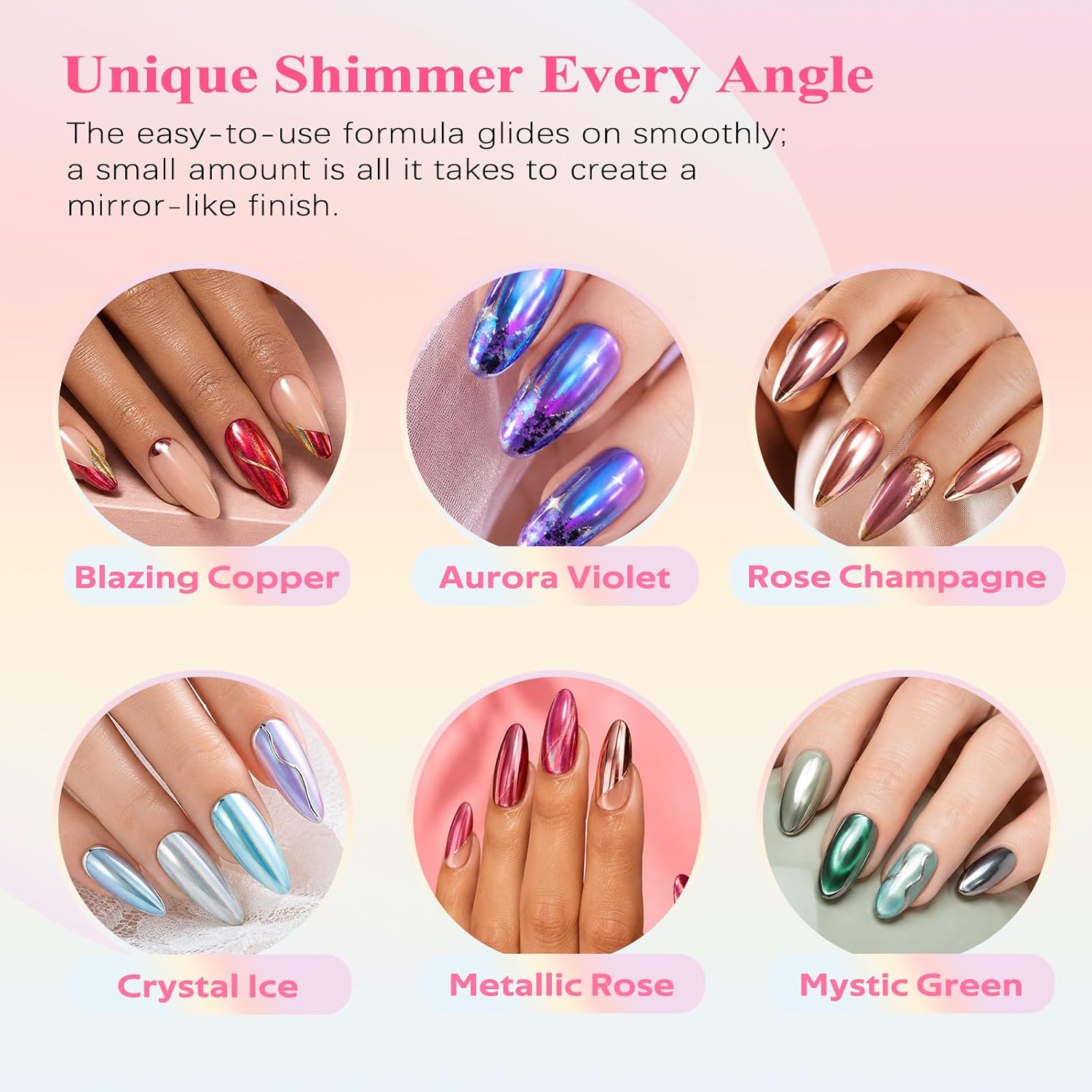 24 Colors Chrome Nail Powder Metallic Mirror Holographic Nail Foils