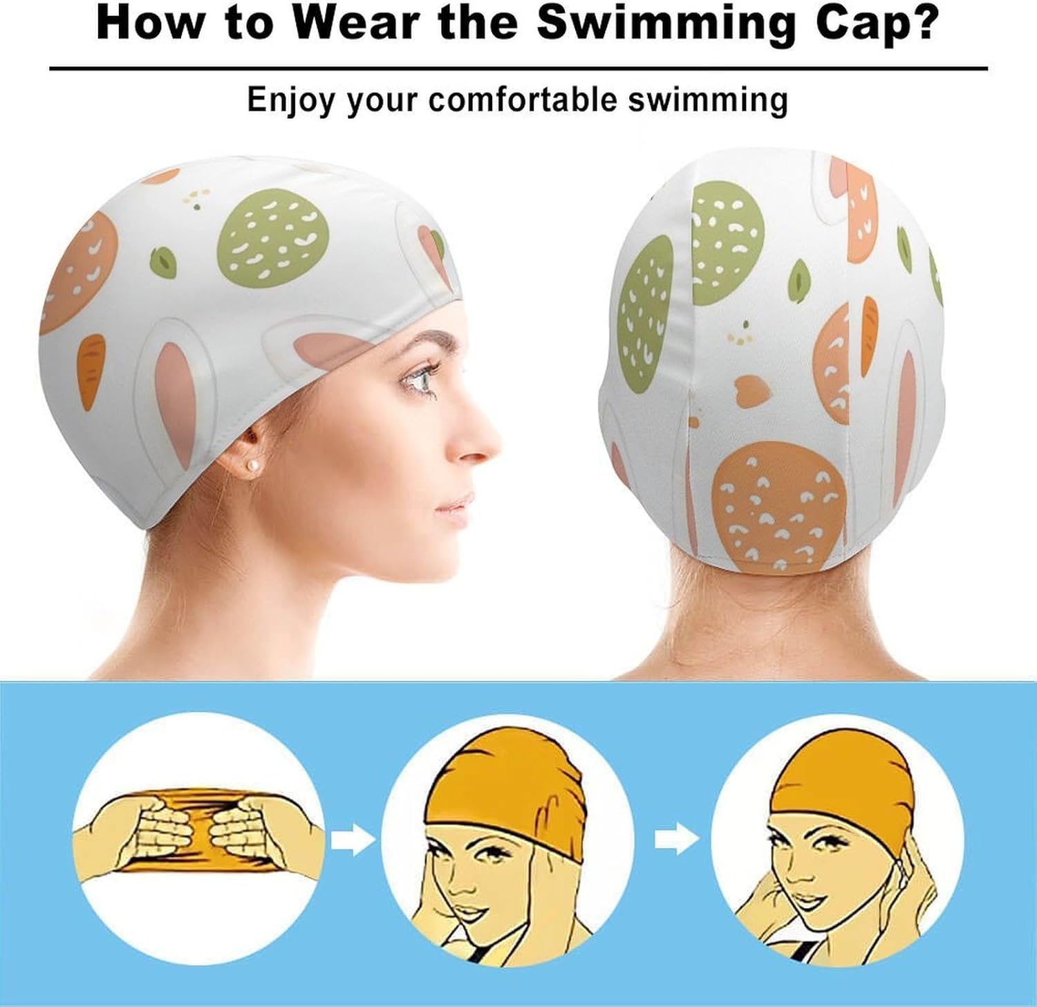 Bunnies Carrot Easter Eggs Womens Swim Cap for Men Adult Swimming Hat Curly Short Medium Long Hair