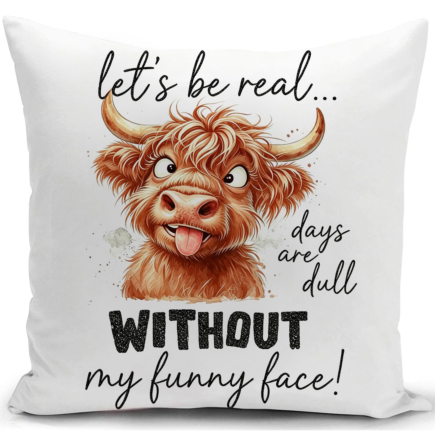 KUNQIAN Cushion Cover Funny Highland Cow Gifts for Women Scottish Decor Pillow Cover Decorations for Home Livingroom Couch Sofa 18"x18"(45x45cm)