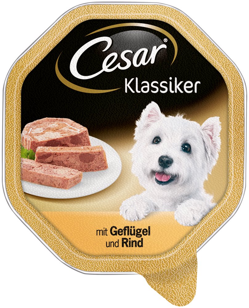 Pâtée pour Chien Cesar Gamme Classique - Poulet et bœuf - Lot de 7 Paquets de 2 boîtes de 150 g chacune