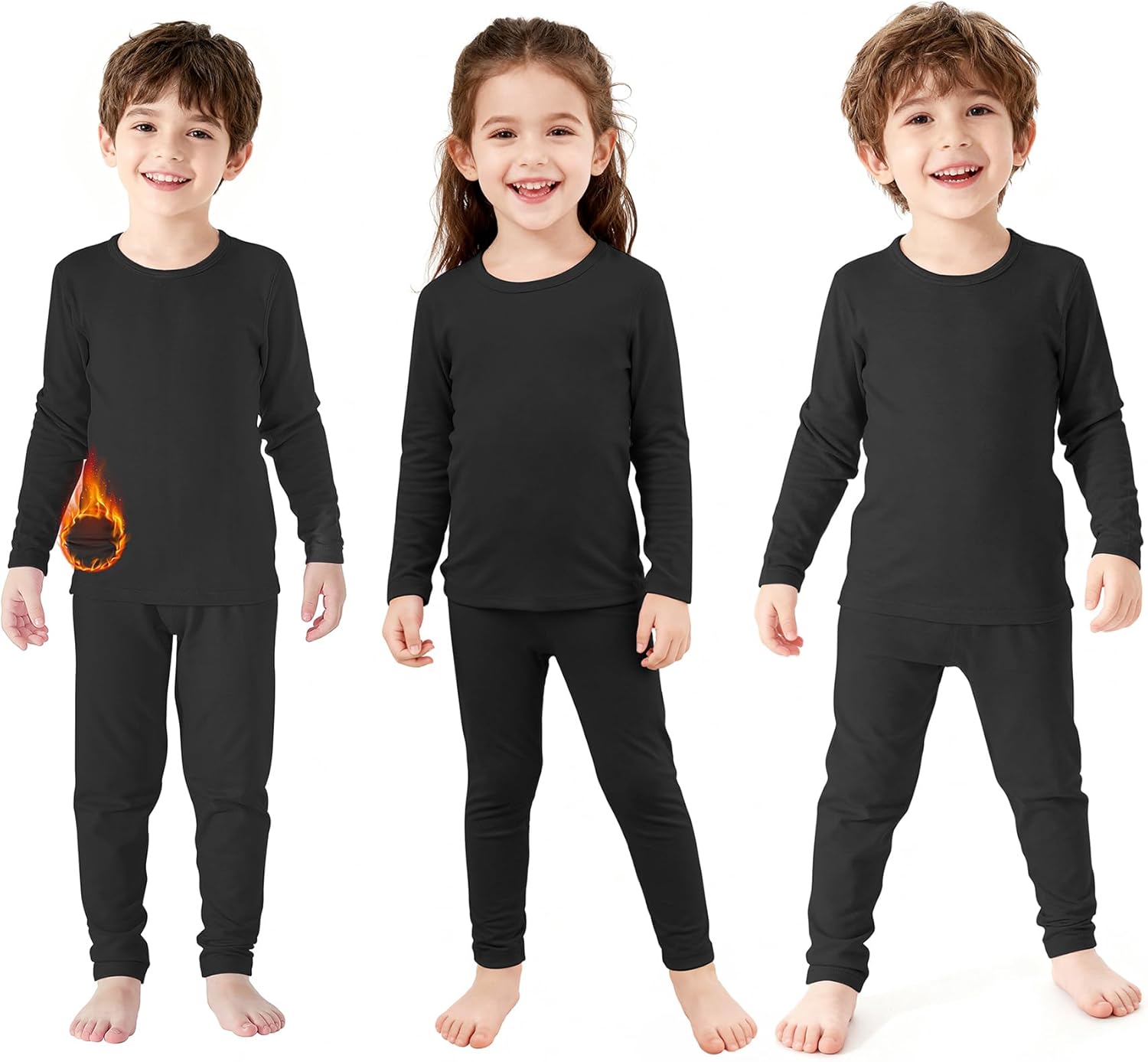 Zando 3 Set Boys Thermal Underwear Set - Fleece Lined Long Johns Winter Base Layer Kids Thermal Top and Bottom for Boys Girls