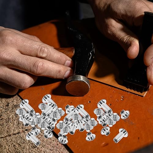 Miniatura 4 de EXCEART 90 Sets Leather Rivets Kit Double Cap Rivet Tubular Metal Studs 6 Sizes Round Flat Head Leather Rivets for Leather