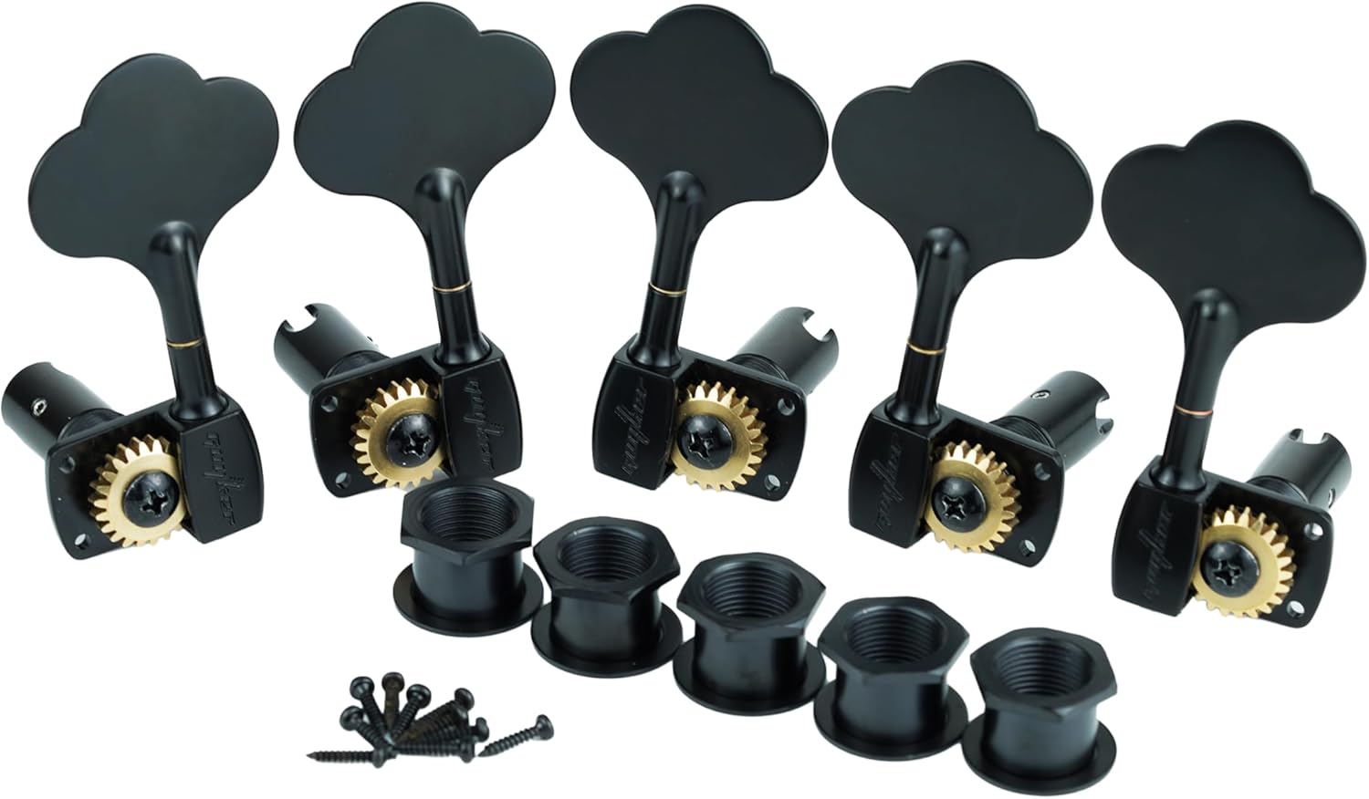 Guyker Bass Tuners (3R + 2L) - 1:22 Ratio Gear Open Frame Bass Drop Locking Machine Head Tuning Key Pegs Replacement for Electric Jazz Guitar Bass or Precision Instruments, BB101 Black