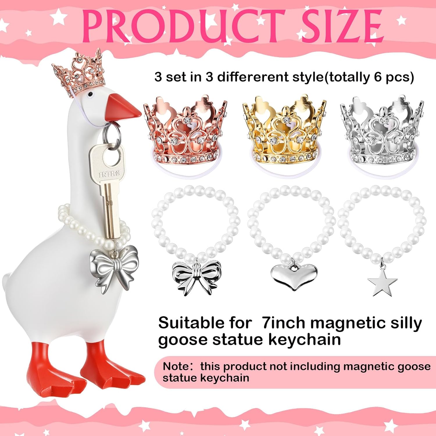 3 Set 7 Inch Christmas Mini Desk Goose Outfits Crystal Tiara Crown Necklace for Gifts Magnetic Goose Key Holder