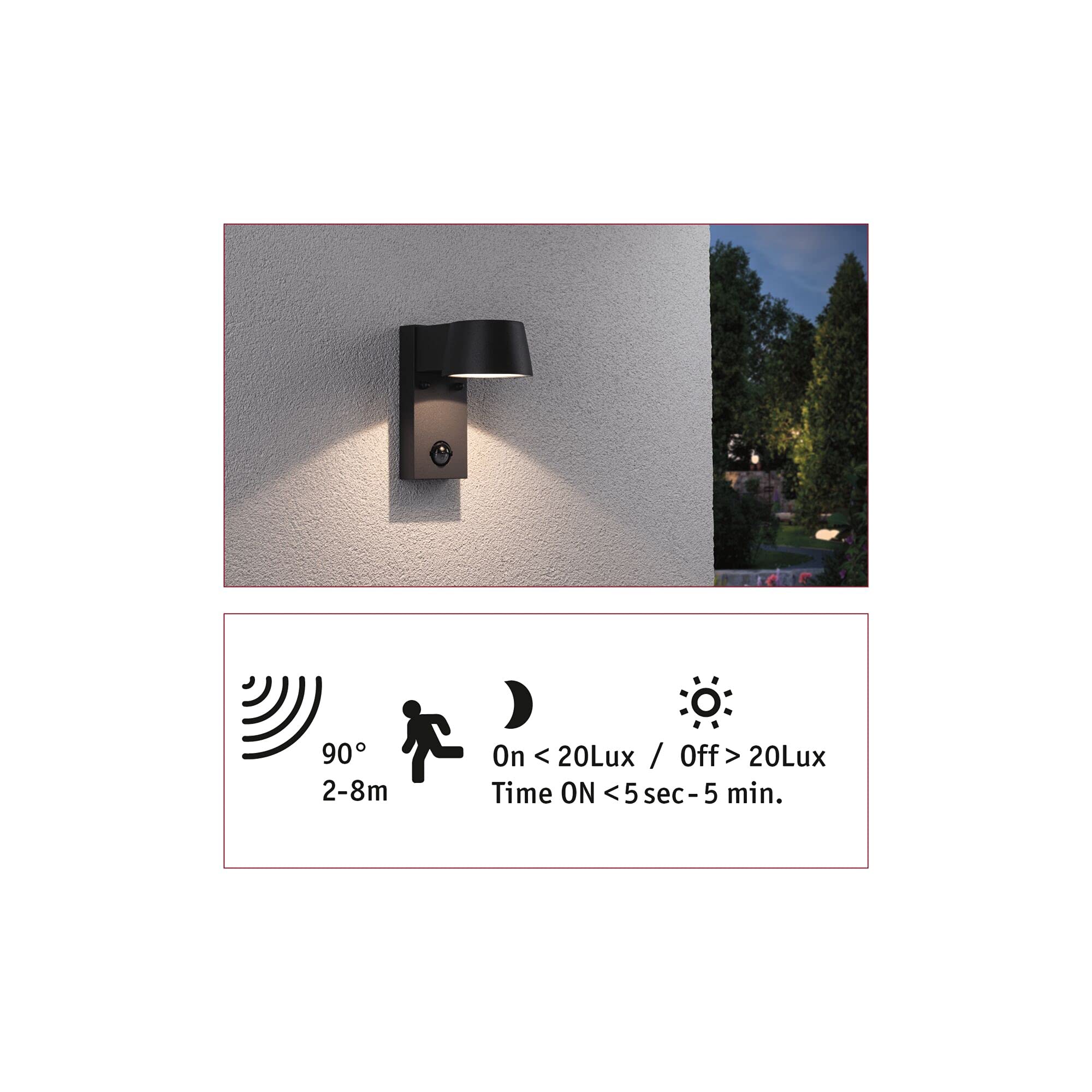 Paulmann 94453 Lampada per esterni LED Capea con rilevatore di movimento IP44 bianco caldo incl. 1x6 Watt nero alluminio 3000 K