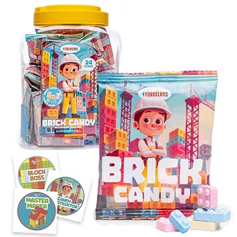 24 Candy Brick Party Favor Bags, Construction Blocks for Goody Bags
