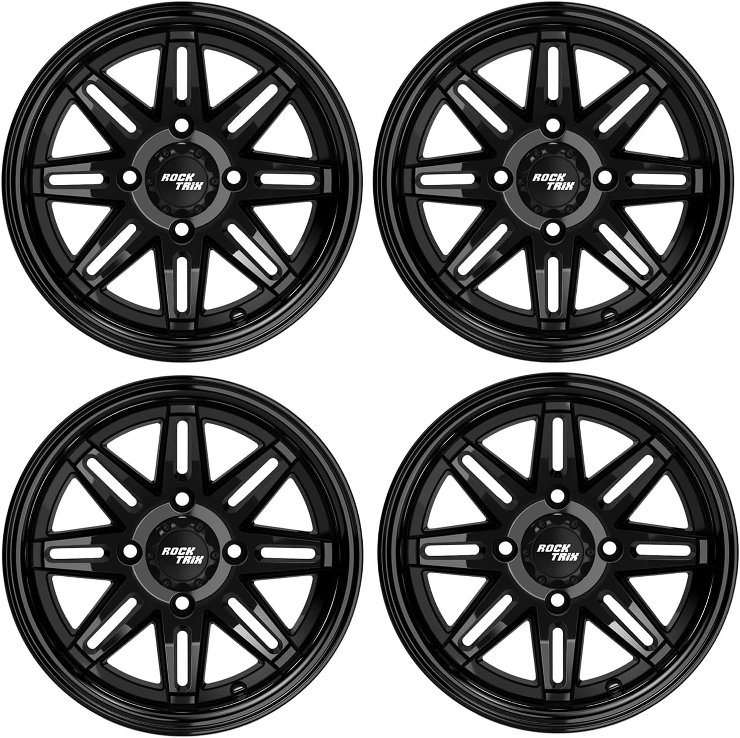RockTrix RT103 10 inch Golf Cart Wheel, 10x7 Gloss Black Rim, Compatible with Club Car EZGO and for Yamaha Golf Carts, 4x4 4x101.6 Bolt Pattern, Single Wheel