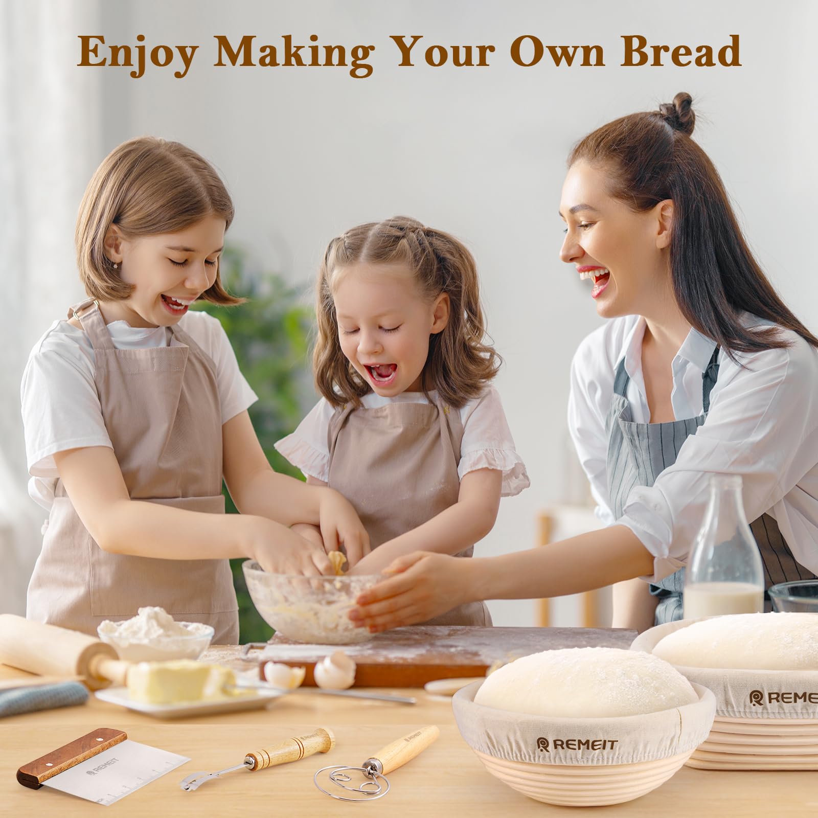 Sauerteig Starter Set, Gärkörbchen. 23cm Rund & 25cm Oval Gärkörb Brot, Gärkorb Set mit Sauerteig Glas, Dänischer Schneebesen, Teigschaber, Bäckermesser und Schlinge