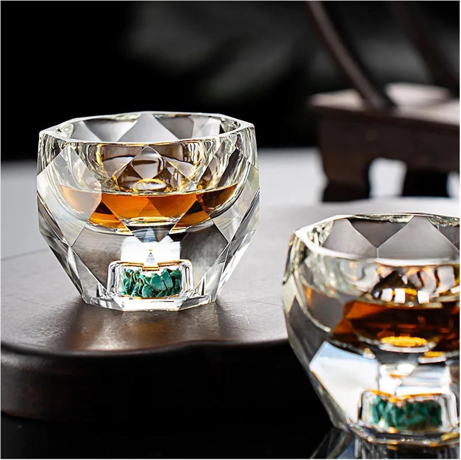 1PC 50ML Shot Glasses Diamond Faceted Double Bottom Crystal Glass Cup(Blue)
