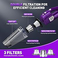 Vista 4 de Aspiradora de mano inalámbrica, 15000 PA, potente aspirador de succión para automóvil, ligero con múltiples accesorios, aspiradora de mano