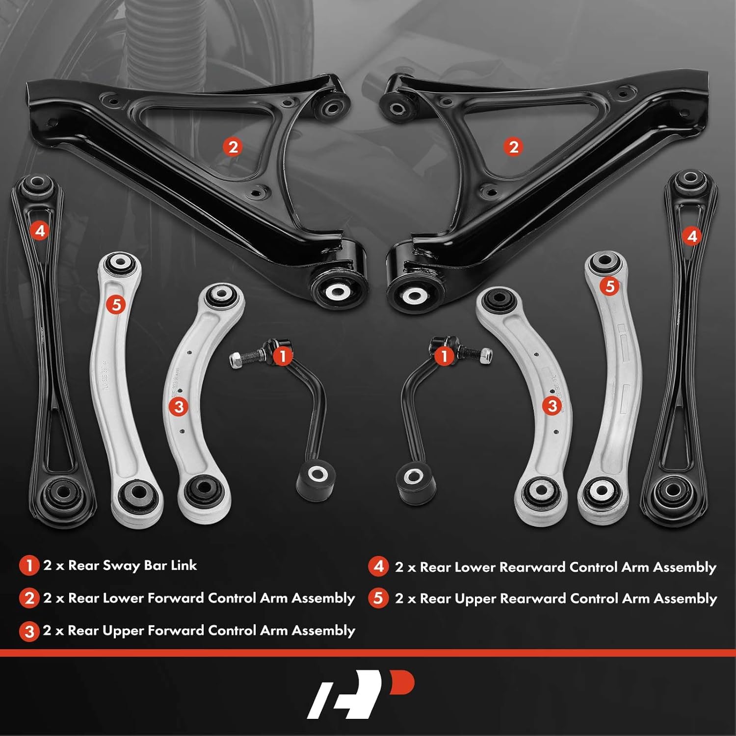 A-Premium Set of 10, Rear Forward & Rearward Upper & Lower Control Arm, Sway Bar Link, Compatible with Audi Q7 2007-2015, Porsche Cayenne 2003-2010, Volkswagen Touareg 2004-2010