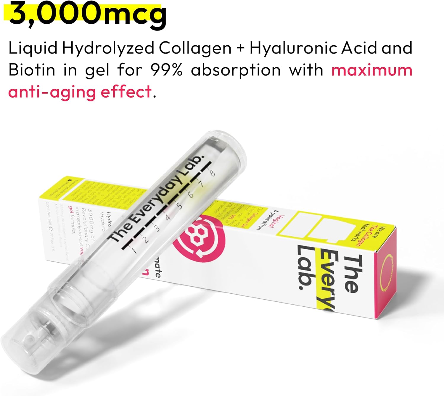 Ultimate Collagen Boost Gel 8 ml Applicator | Hydrolyzed Collagen, Hyaluronic Acid & Biotin | Intimate Care Moisturizing Gel | Vaginal or Rectal | 99% Absorption