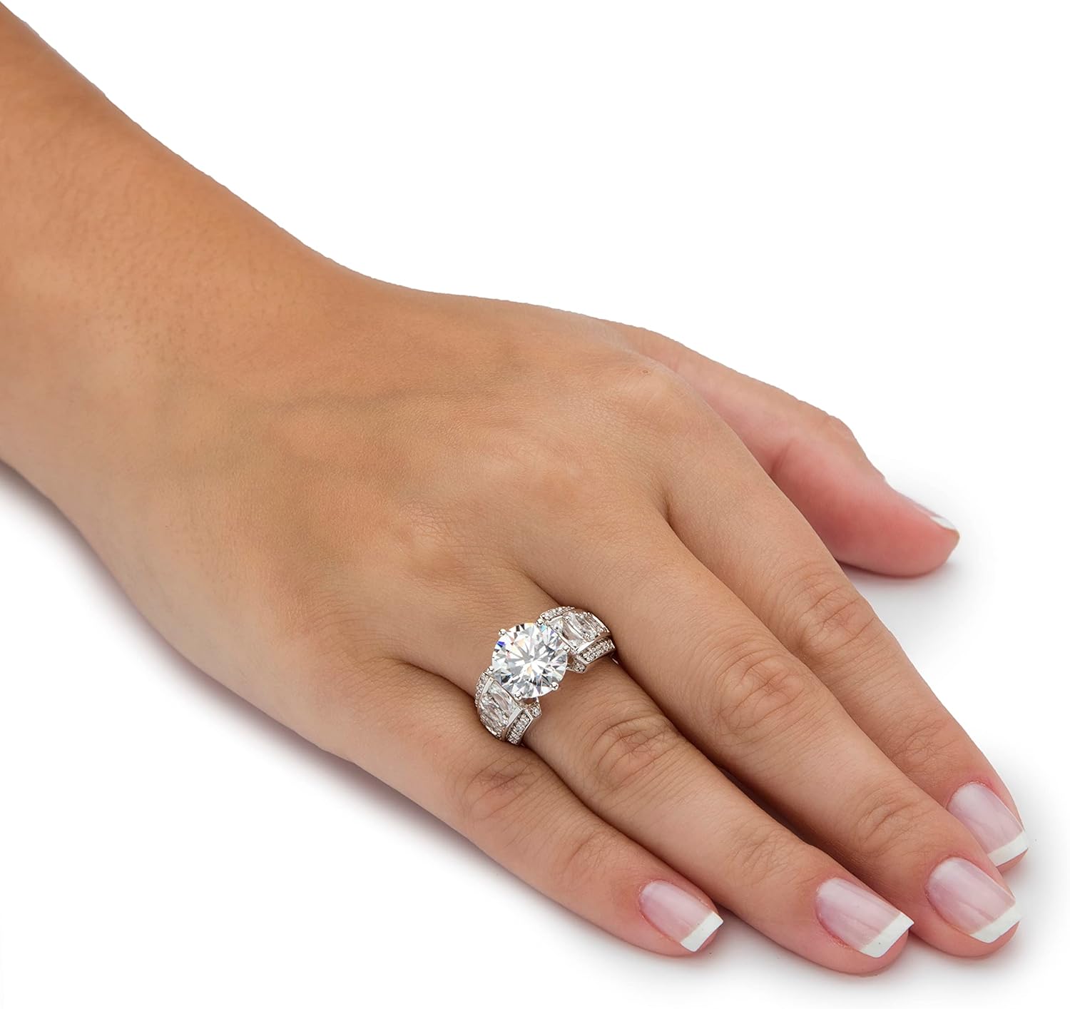 PalmBeach Platinum-plated Sterling Silver Round Cubic Zirconia Engagement Ring Sizes 6-10