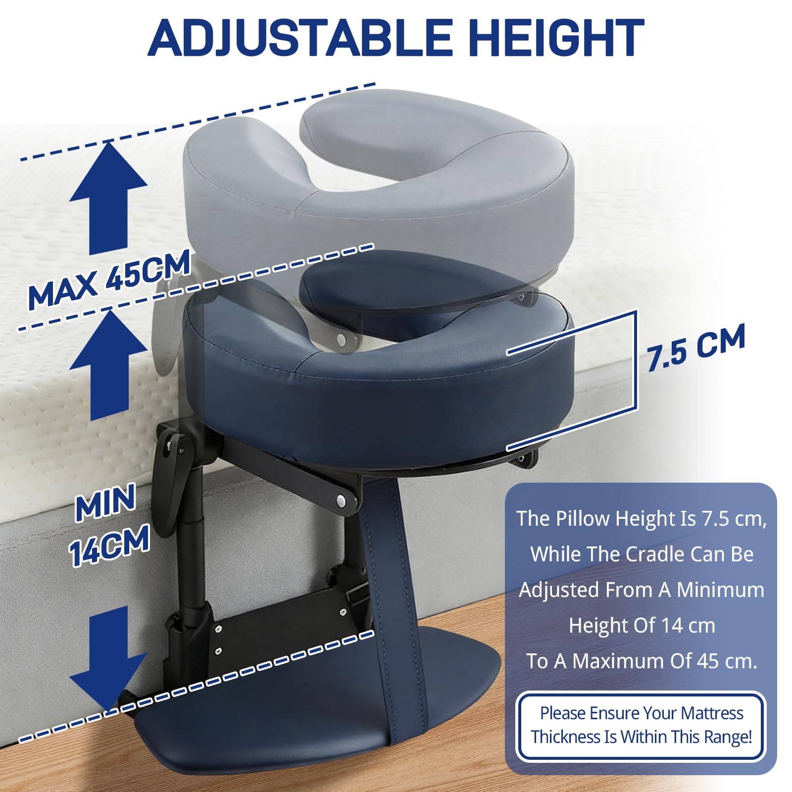 JAOGAUS Reposacabezas de Masaje para Cama con Ajuste 180° y Soporte Facial | Compatible con colchones de 14 a 45 cm, ideal para masaje boca abajo con soporte estable y cómodo
