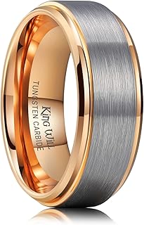 Mens Brushed Wedding Band, Two Tone Matte Step Edges/Pipe Cut, Tungsten Carbide Anniversary Promise Rings Comfort Fit