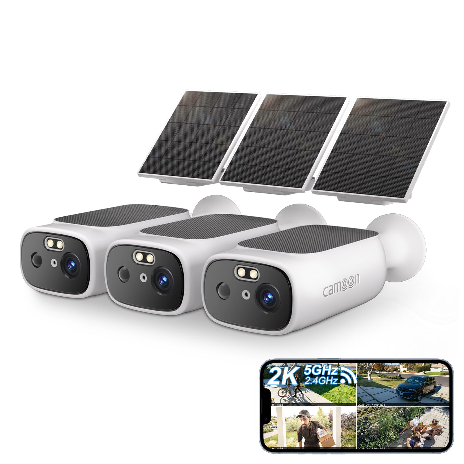 2K Solar Camera Outdoor Wireless-5/2.4Ghz WiFi Cameras for Home Security, AI Motion Detection, Color Night Vision, SD Card/Cloud Storage, Waterproof,