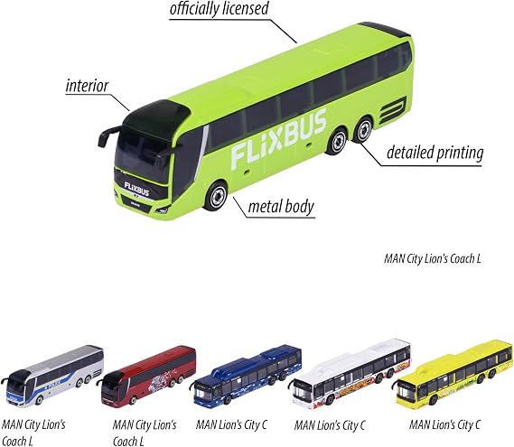 Majorette MAN City Bus - Toy Bus with Freewheel and Suspension, Metal Body, 13 cm Long, for Children from 3 Years, Delivery 1 Piece