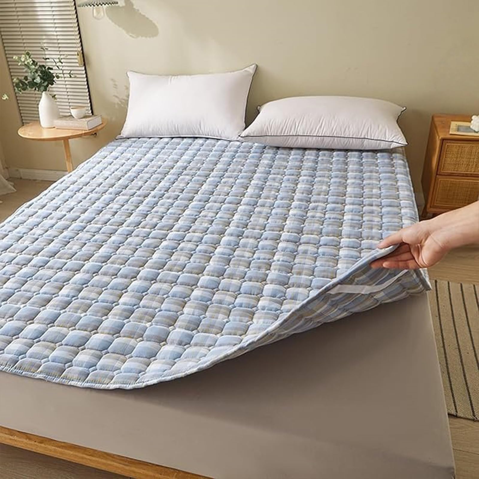 Surmatelas 120x200cm doté de 4 Coins élastiqués en Microfibre, Surmatelas de Confort Moelleux et hypoallergénique