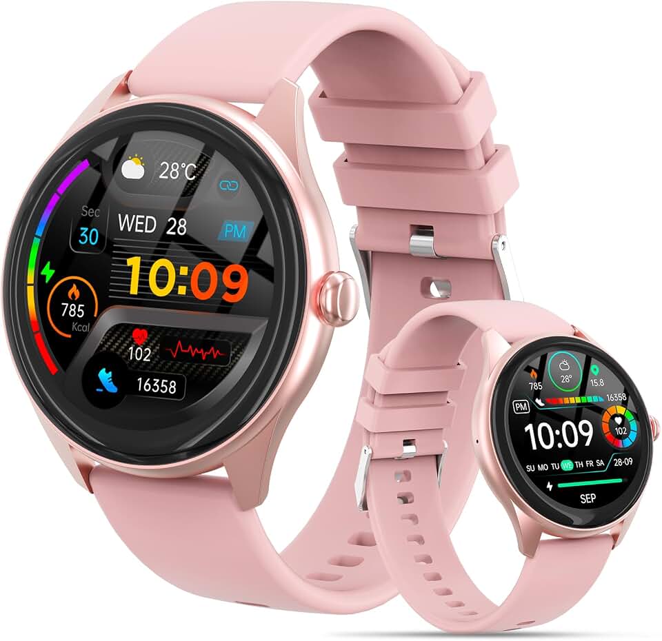 Smart Watch for Women, 1.39" HD Touchscreen Smartwatch with 120 Sports Modes, AI Voice Assistant, Heart Rate/Sleep Monitor, Bluetooth Call &amp; Music Control Fitness Watch for iPhone/Android (Pink)