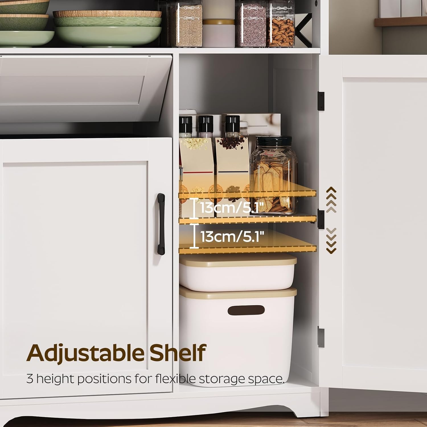 YATINEY Trash Can Cabinet with Power Outlet, 10-Gallon Hidden Kitchen Garbage Bin Cabinet with Adjustable Shelf, Wooden Recycling Cabinet for Kitchen, Dining Living Room, White and Walnut WB04UWH