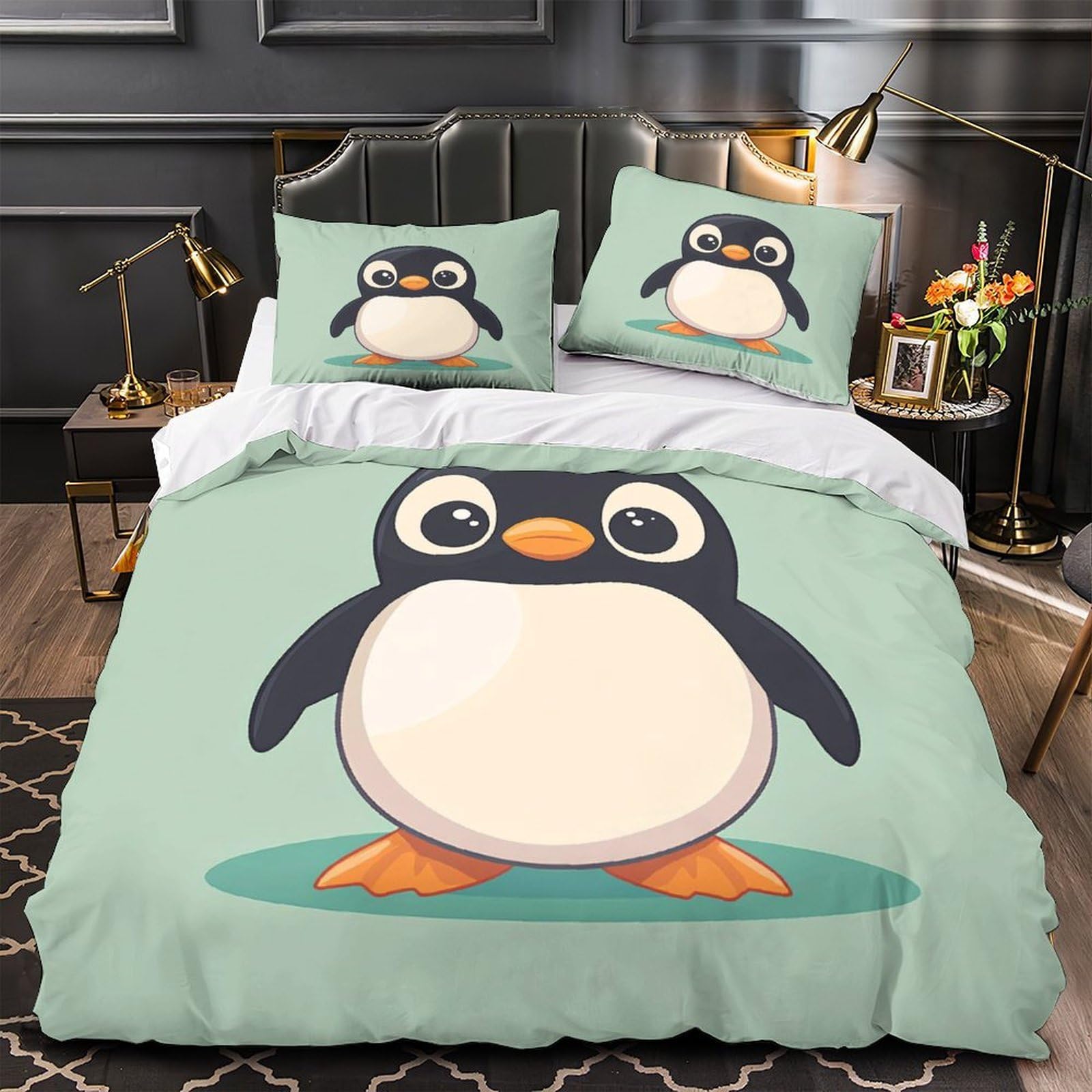 Housse de couette panda 220x240 avec taie d'oreiller microfibre pour lit fille