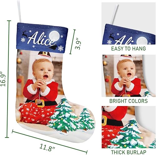 Miniatura 5 de CUSTOM STEWARD Medias de Navidad personalizadas con nombre de foto, medias de imagen personalizadas, decoración navideña personalizada para el hogar