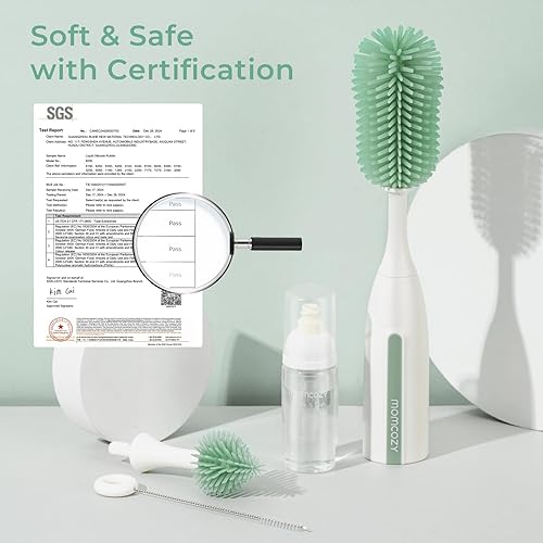 Miniatura 6 de Momcozy Kit de cepillo para botellas Pro, innovador diseño de prensa de empuje para limpieza profunda, cepillo limpiador de botellas para biberones,