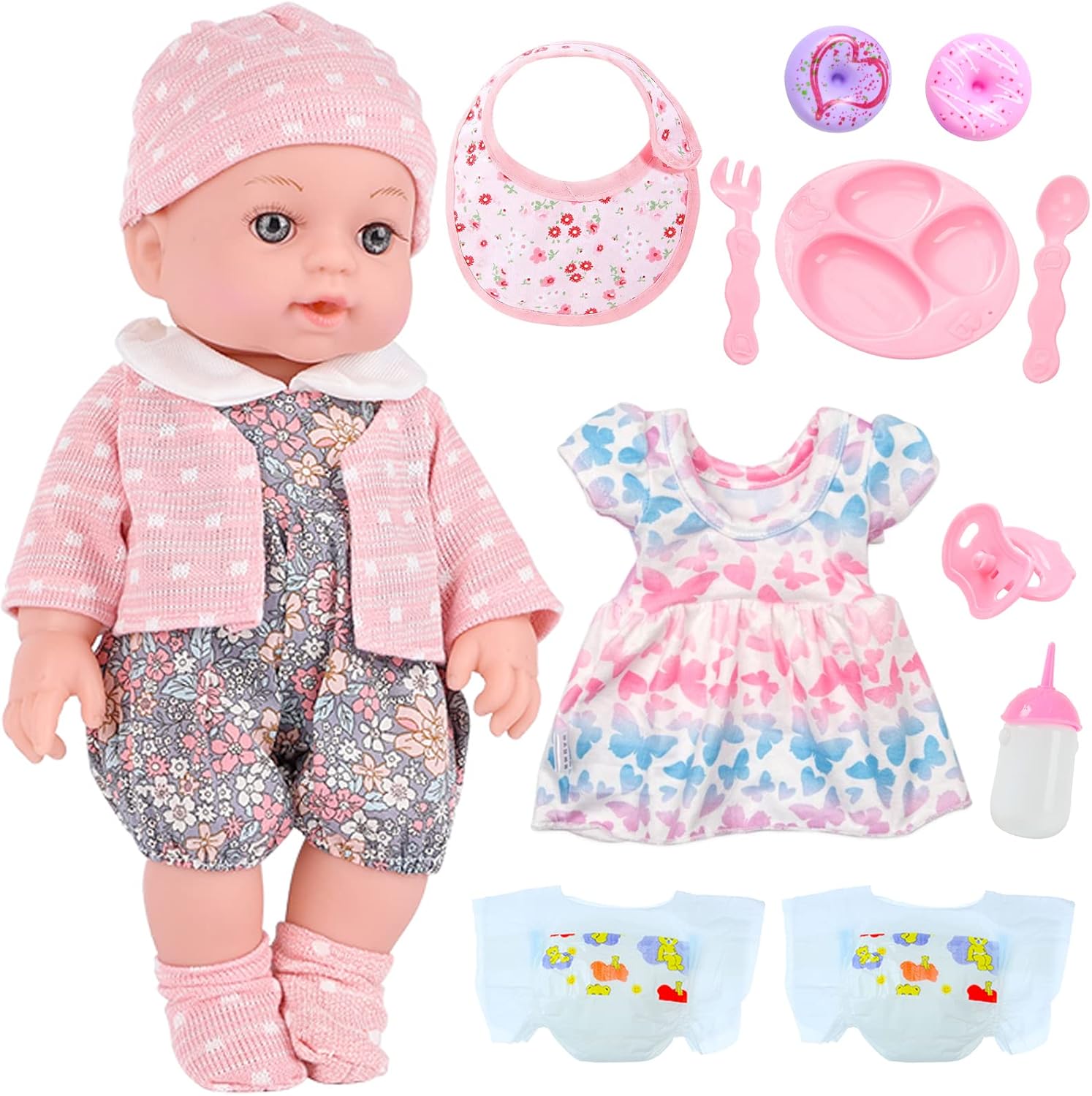UZIDBTO Realistic Baby Doll Set 12 Inch Newborn Baby Doll