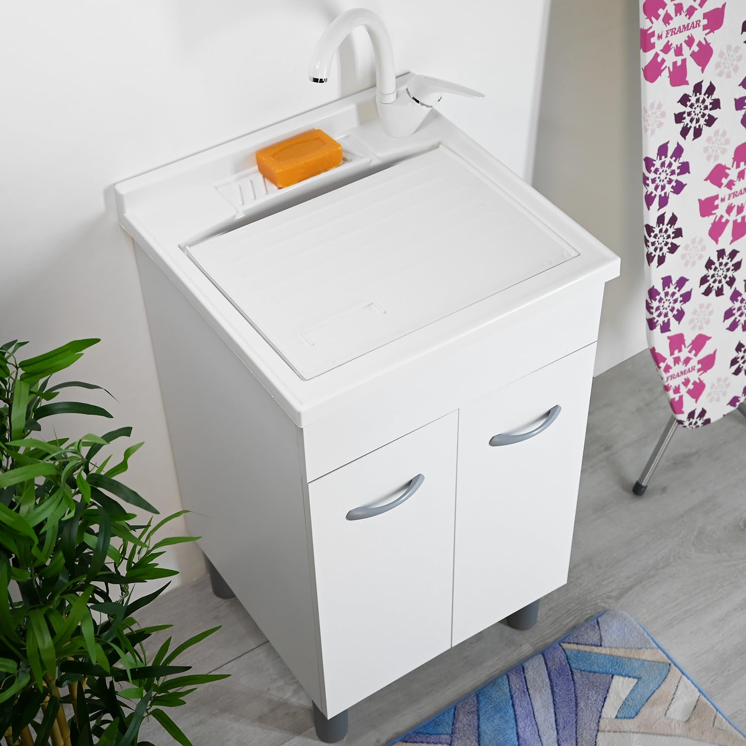 Mobile lavatoio lavanderia P 50 L 50 ATHENA con pilozzo asse di lavaggio e sifone resistente ad acqua e umidità (50 x 50)