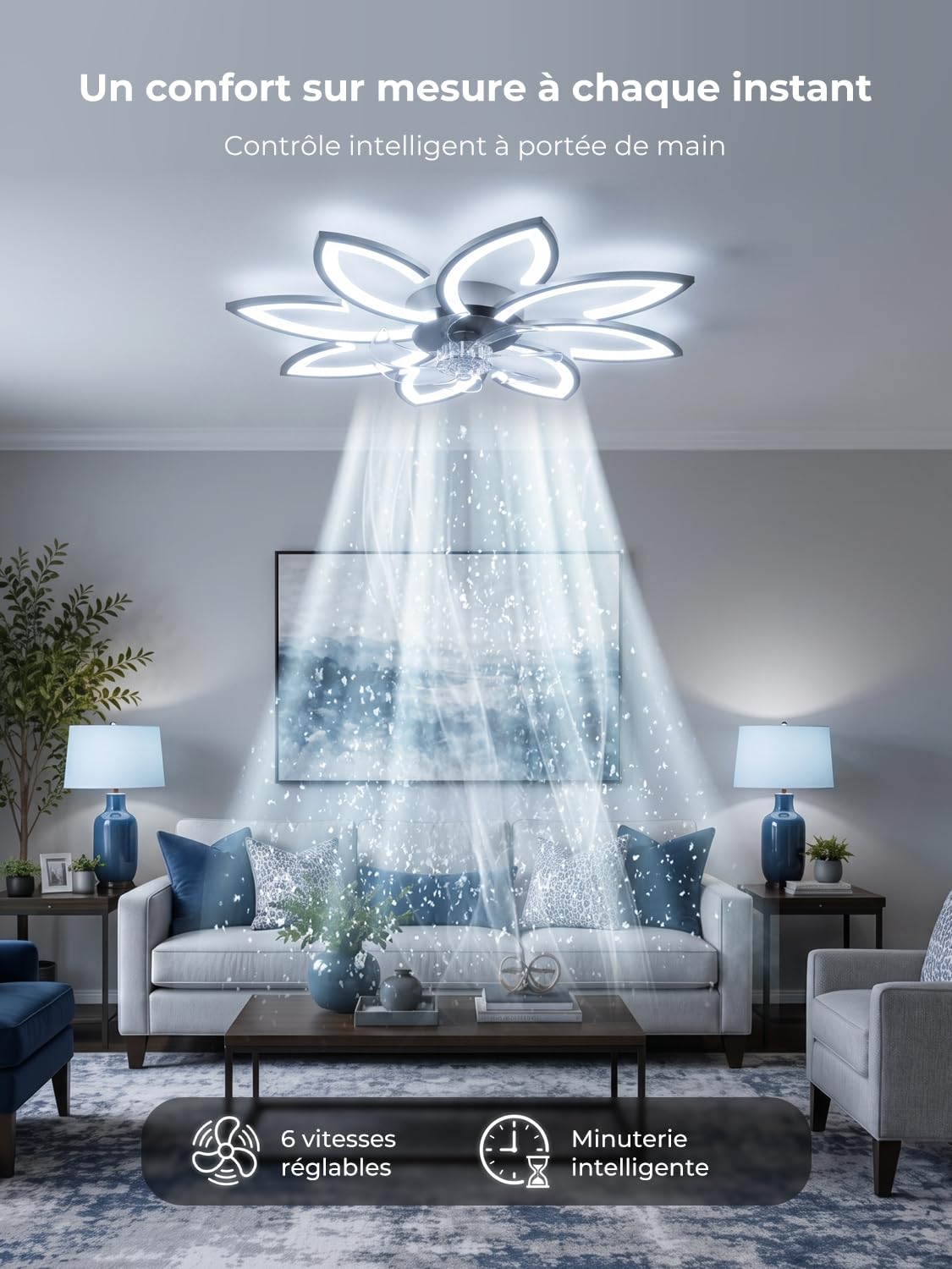 Ventilateur de plafond, 90 cm, très silencieux, à intensité variable, avec ventilateur, moteur DC, moderne, fonction été, hiver, pour chambre à coucher, cuisine, noir