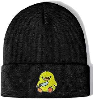 Funny Embroidered Knitted Beanie Hat Cosy Winter Cuffed Skull Cap, Cute Animal Gift for Unisex Adults, Humorous Gift