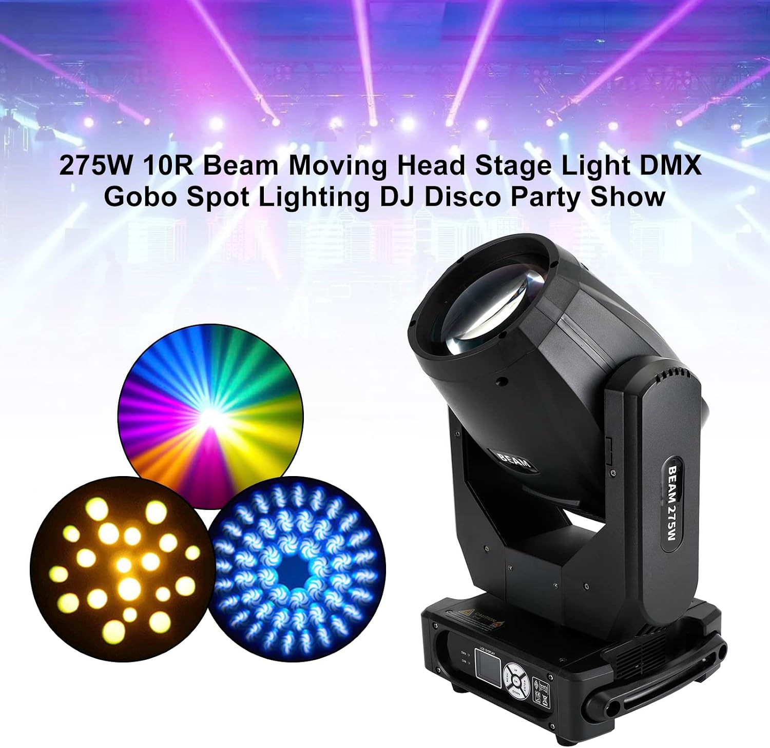 Topteng 275W Moving Head DJ Lights - 10R Beam Light Effect, 14 Gobos, 14 Colors, Double Prism, Linear Zoom, Frost & Rainbow Wheel - Professional Stage Spotlight for Disco, Party, Club, KTV, Live Show
