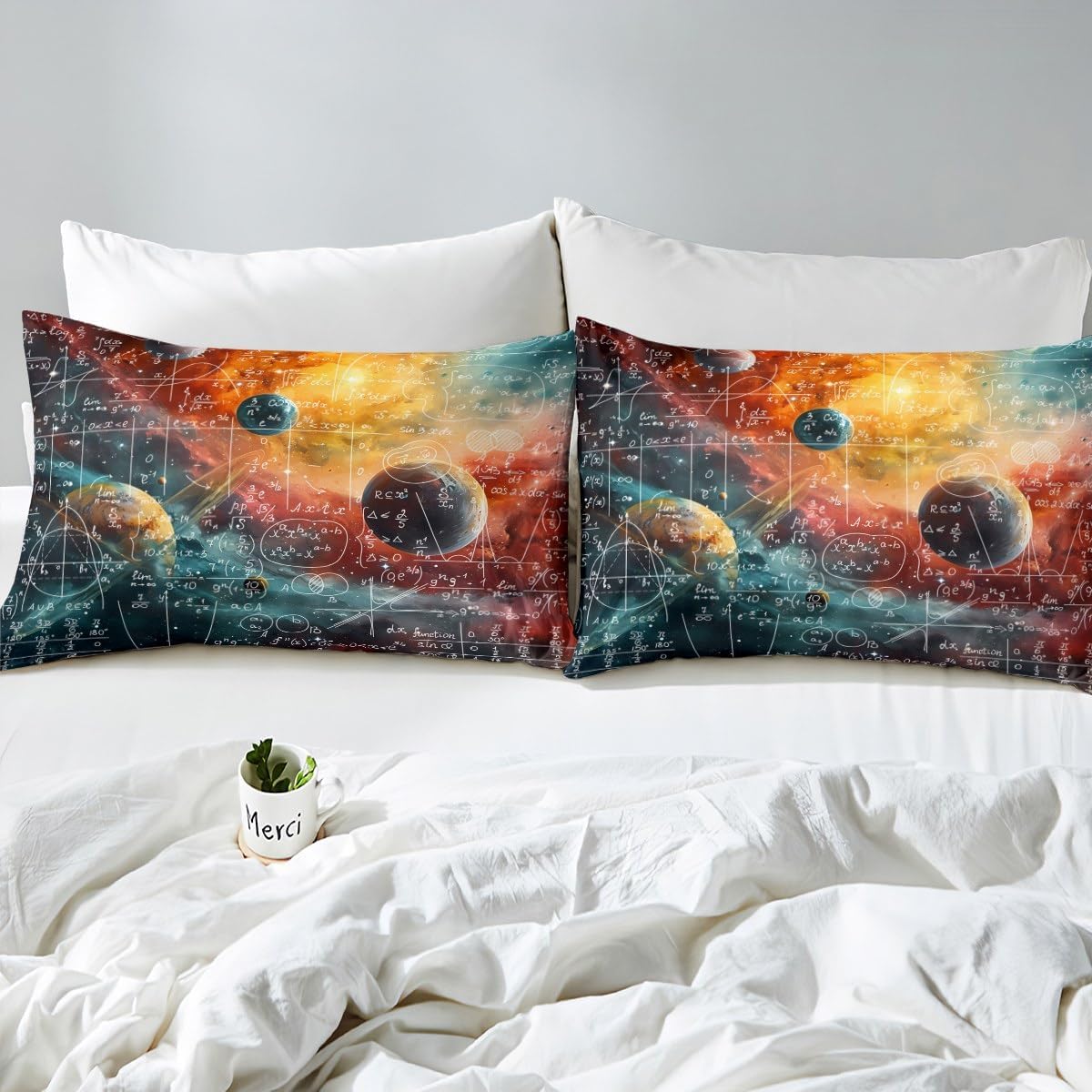 Feelyou Math Equation Bedding Set Full Size Kids Galaxy Solar System Comforter Cover Set for Boys Girls Teens Mathematics Formula Biology Duvet Cover Science Bedspread Cover Room Decor