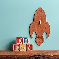 Vista 3 de Rocket Light Switch Plate Cover (Toggle Style) - Handmade Wooden Outer Space Nursery Room Decor
