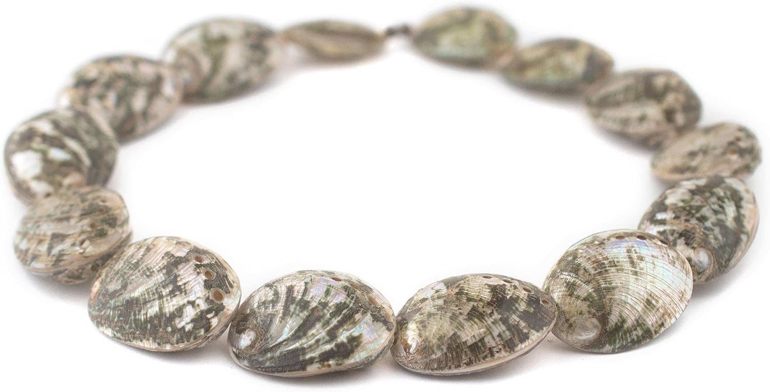 The Bead Chest Sea Forest Decorative Shell Beads 27mm Green Unusual Large Hole 16 Inch Strand