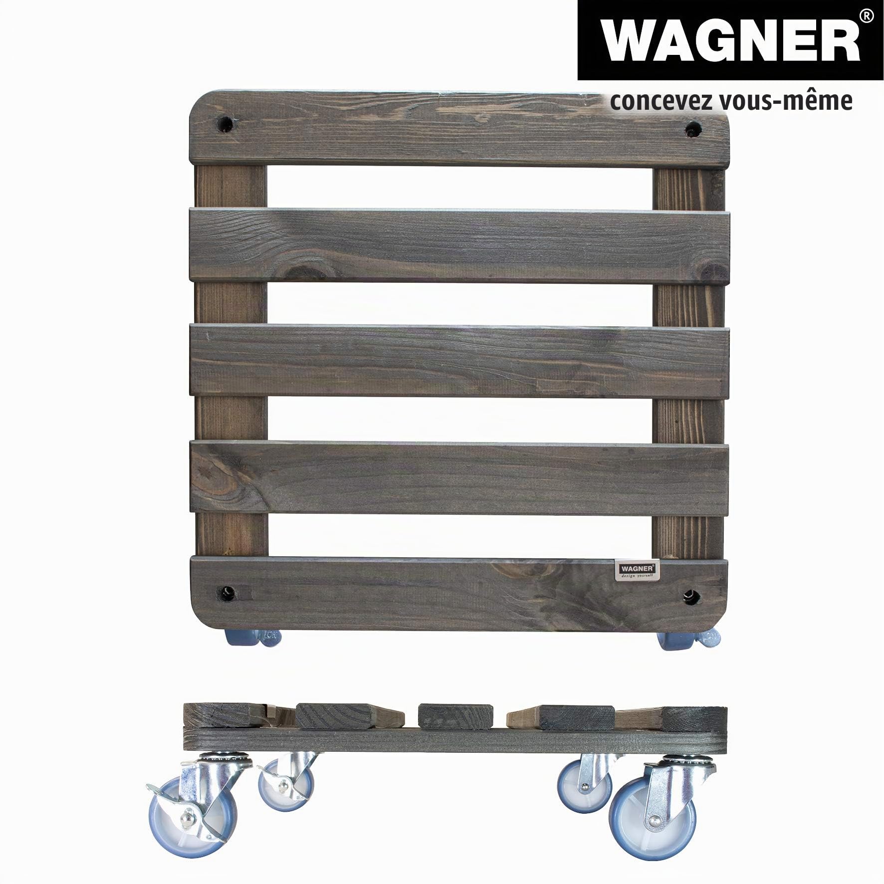 WAGNER Support à roulettes pour Pot de Fleur Vintage 40 x 40 x 12 cm I intérieur + extérieur I en Bois Massif antidérapant certifié FSC®, Vintage I Capacité de Charge 150 kg I Made in EU - 20709001