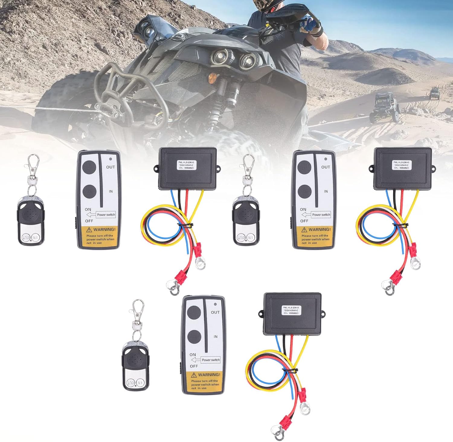 Universal Wireless Winch Remote Control Kit with 3 Receivers and 3 Remote Keys, 75 Feet Range 434MHZ High Sensitivity Controller for SUV and Ship, High Strength ABS Material