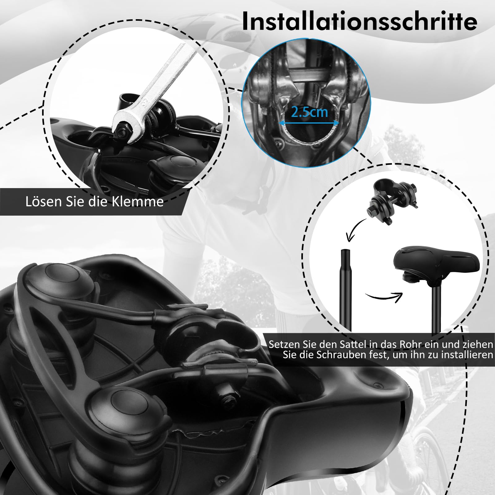 Fahrradsattel Ergonomisch Bequem – Breiter City-/Trekking-Gelsattel, Fahrradsitz mit Aussparung, stoßdämpfend & atmungsaktiv für schmerzfreies Alltagsradeln – Ideal für Damen & Herren