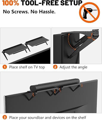 No Drilling Soundbar Mount, TV Top Shelf Fits Most Soundbars up to 12 lbs, Universal Monitor Shelf-Sound Bar Mounts, Sound Bar Shelfs Above TV for Flat Screen TVs,No TVs Disassembly, 23.6x4.4inch